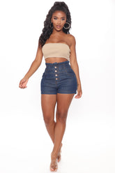 Alaina Paperbag Waist Denim Shorts - Dark Denim Ins Street